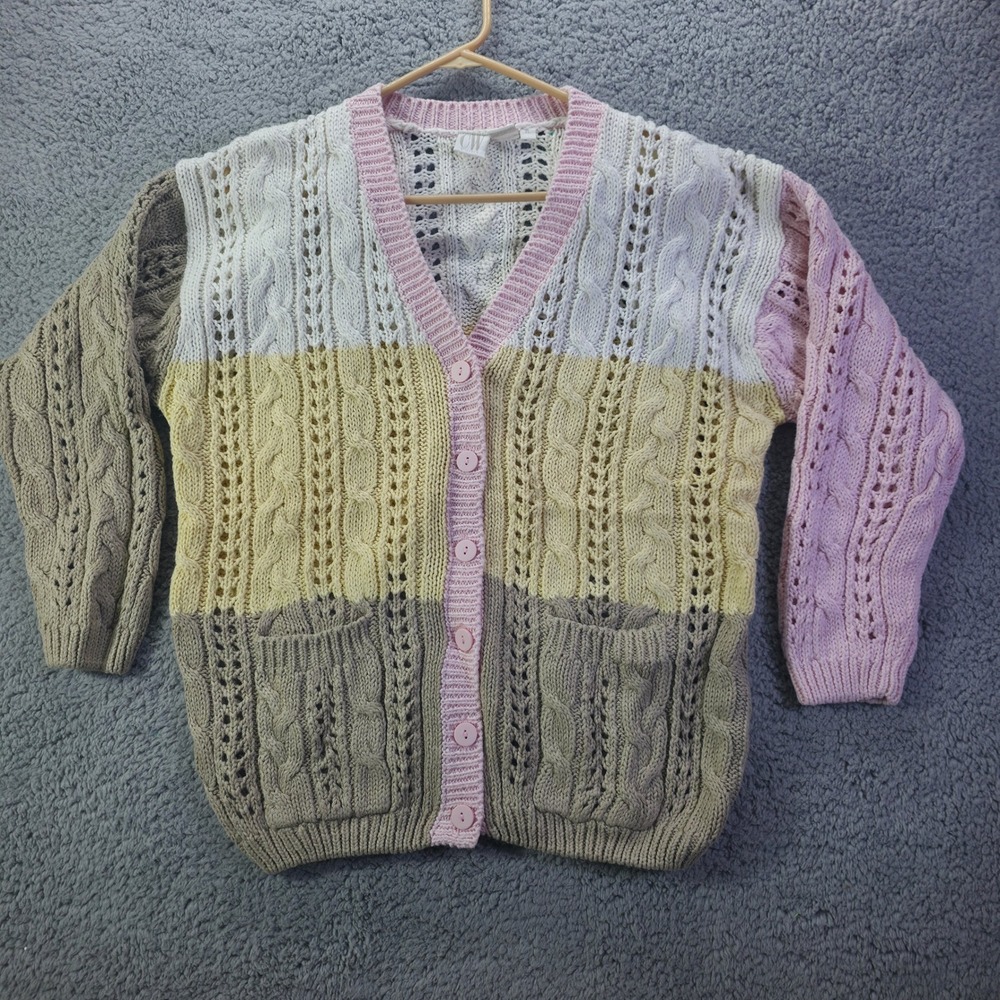 Clifford & Wills Vintage Pastel Colorblock Cable Knit Cardigan XL Ramie Cotton